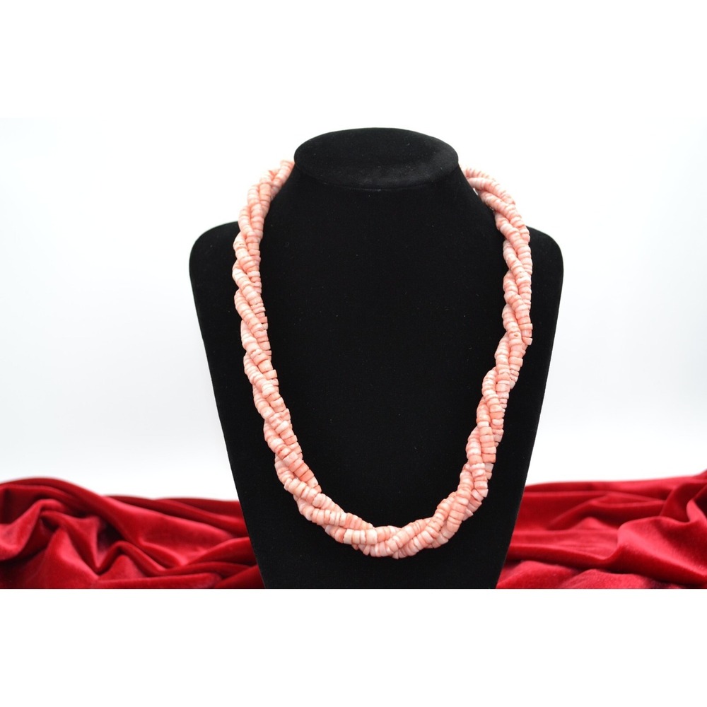 Vintage Pink Coral Heishi Bead Necklace Multi Strand Twisted Torsade MCM 22in